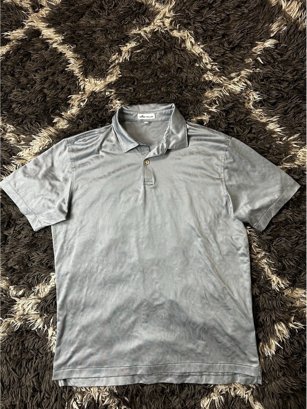 Peter Millar Mens Solid Gray Short Sleeve Golf Polo Shirt Size Medium